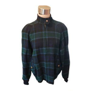 Vintage Pendleton Wool Bomber Jacket Blue Green Plaid Medium Full Zip